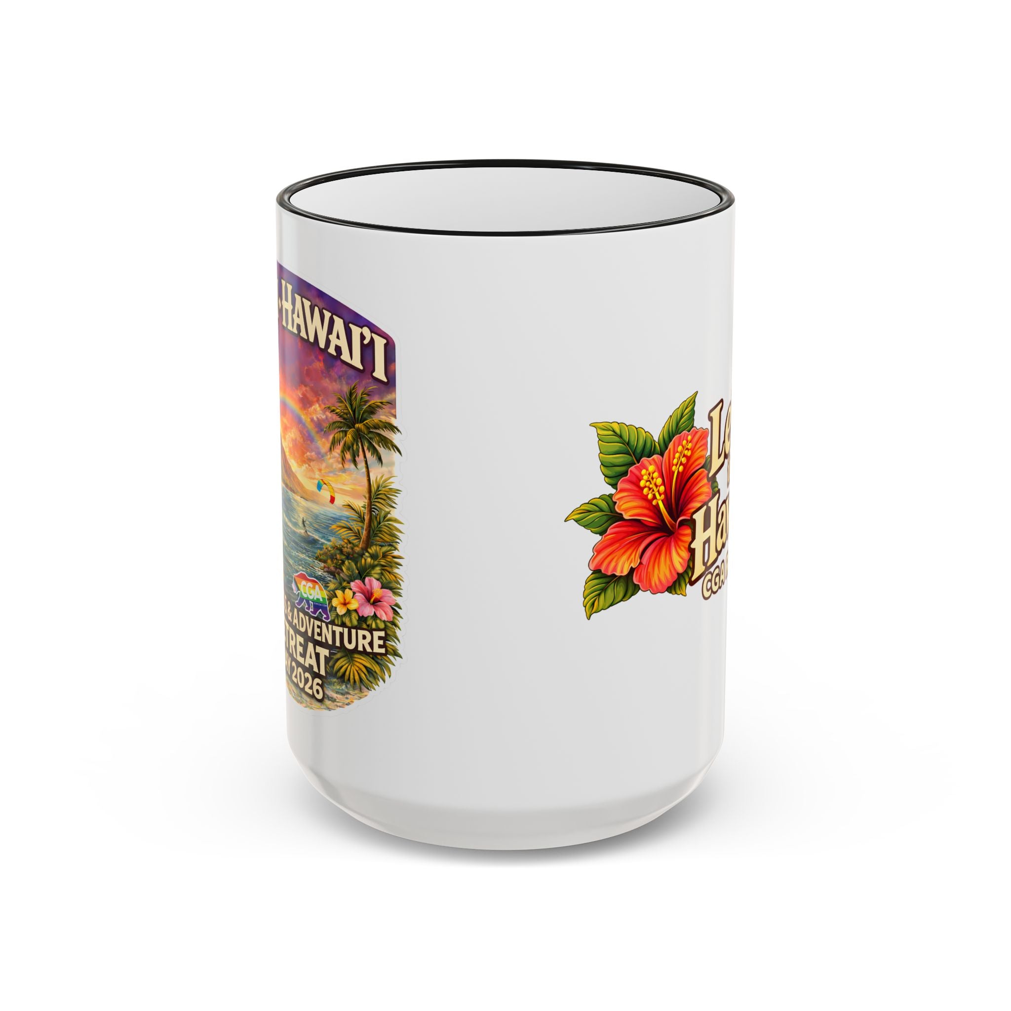 CGA Hawaii Retreat: Vintage Travel Hibiscus Accent Coffee Mug (11oz & 15oz)