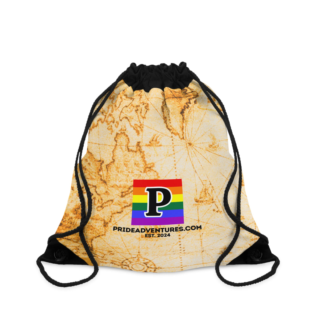 Pride Adventures Vintage Map Drawstring Bag — Travel Compass Gym Sack