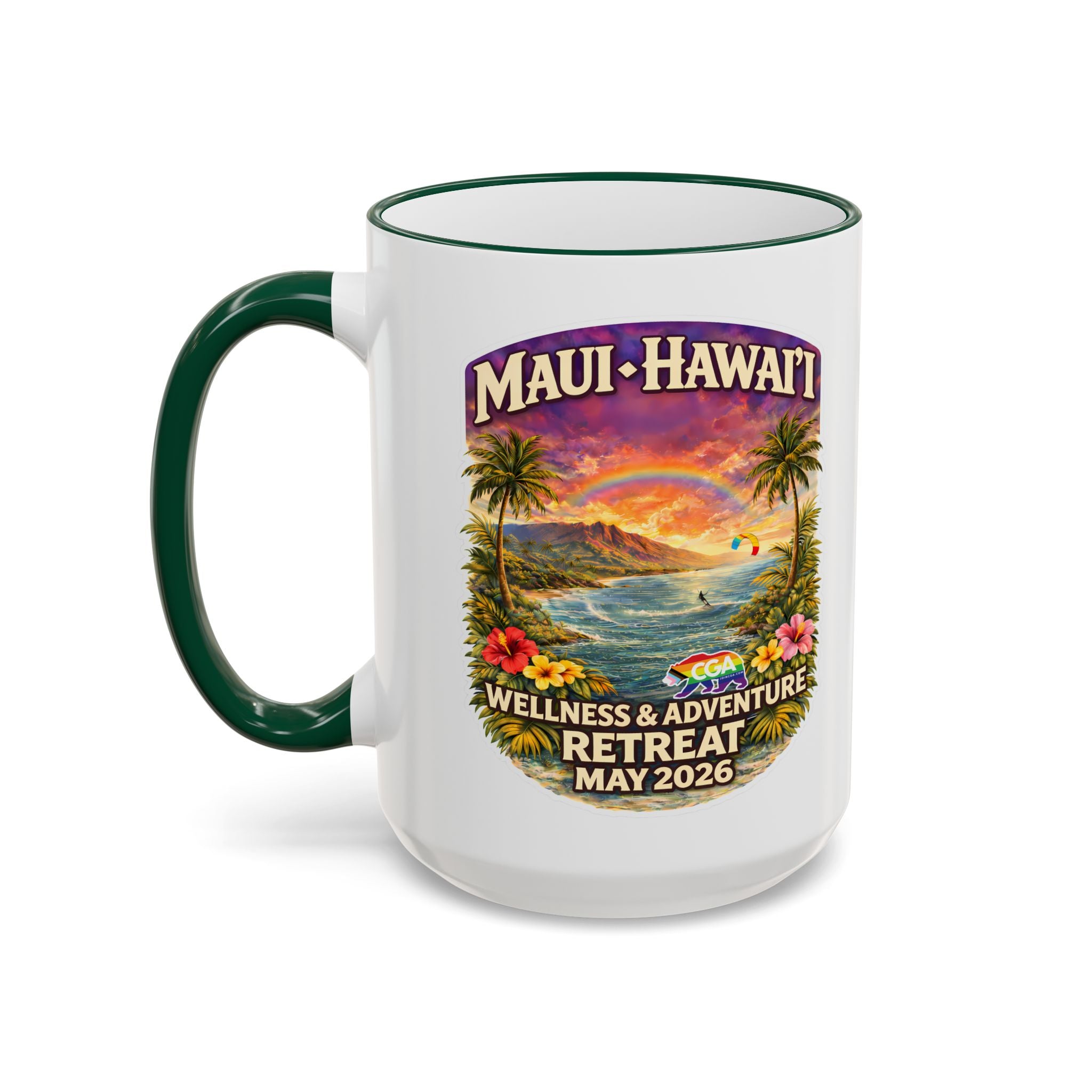 CGA Hawaii Retreat: Vintage Travel Hibiscus Accent Coffee Mug (11oz & 15oz)