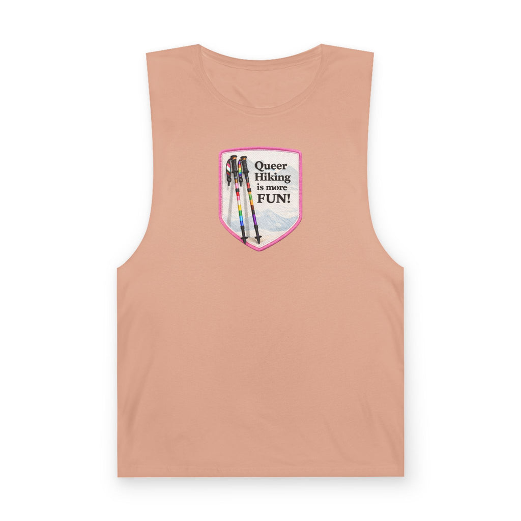 Queer Hiking Is More Fun Tank Top — LGBTQ+ Outdoor Vest - Pink Border