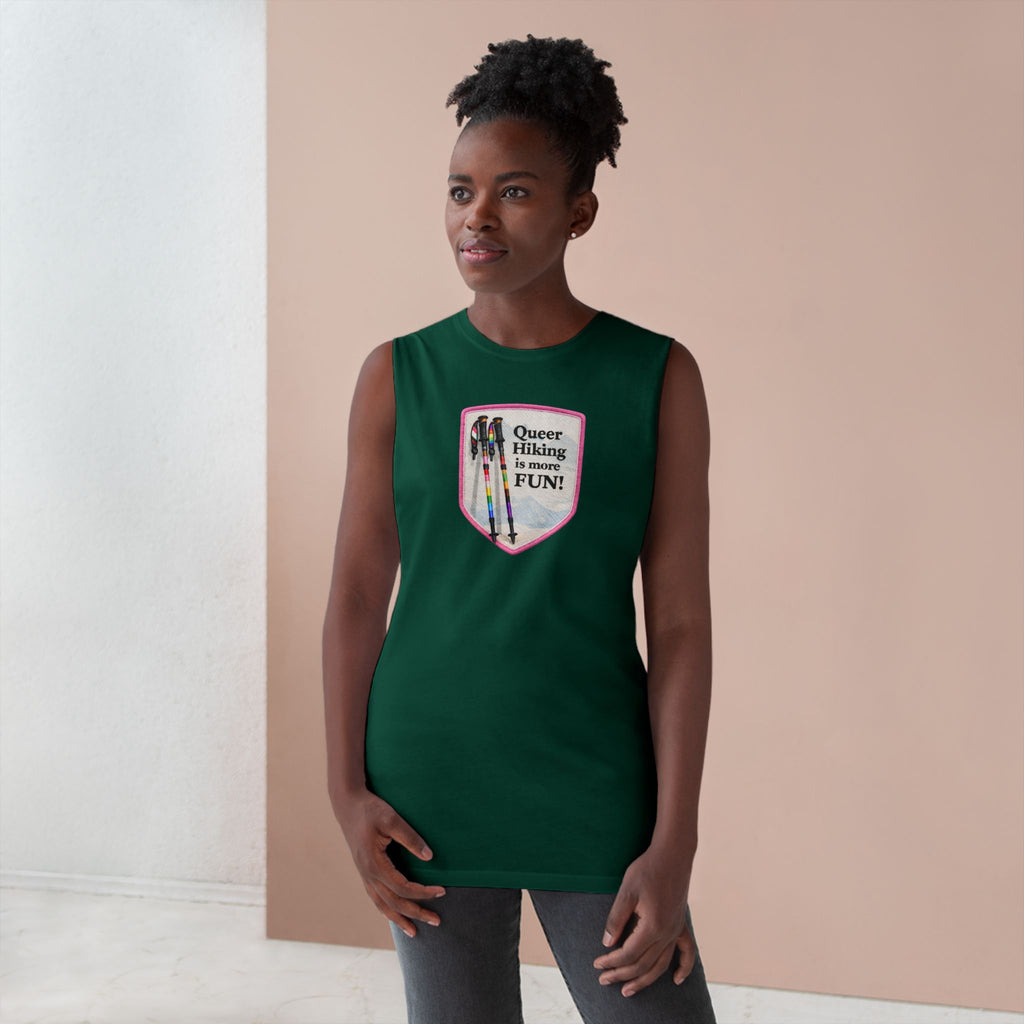 Queer Hiking Is More Fun Tank Top — LGBTQ+ Outdoor Vest - Pink Border
