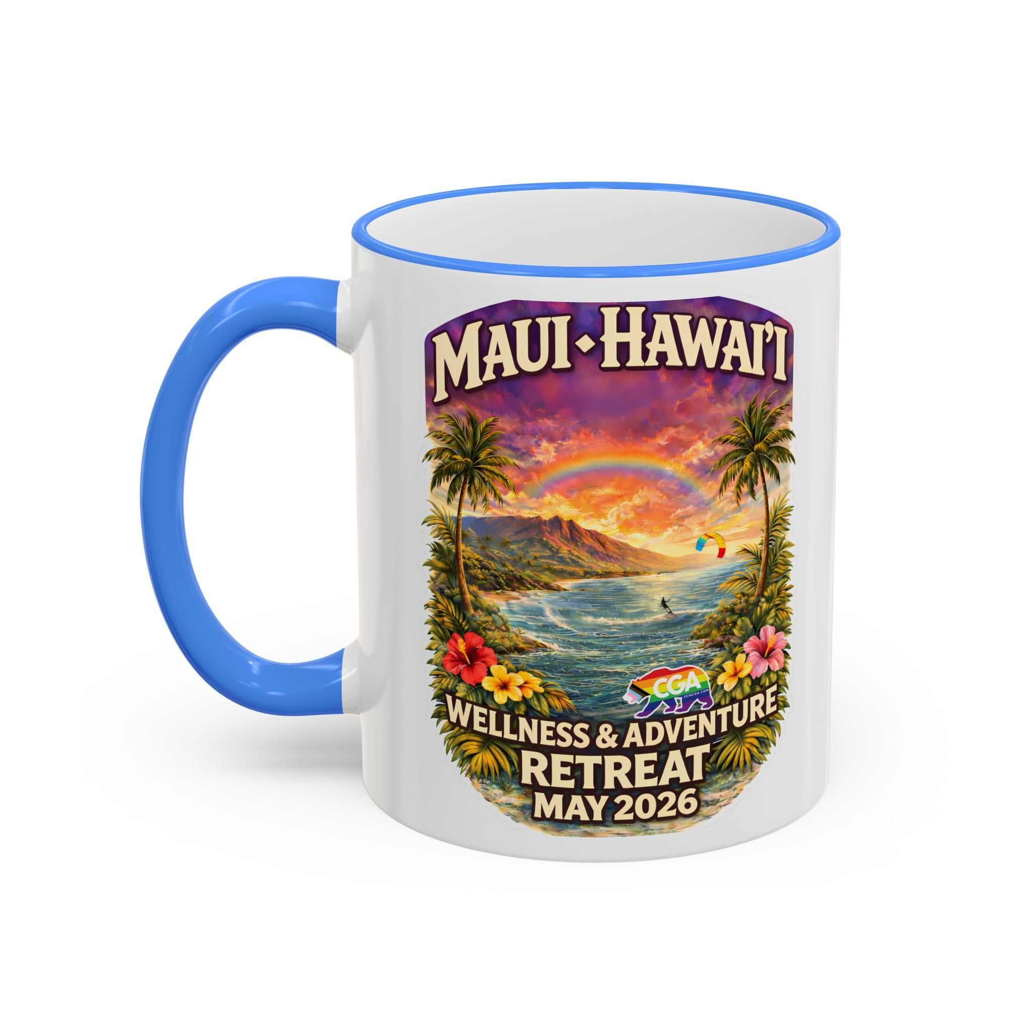 CGA Hawaii Retreat: Vintage Travel Hibiscus Accent Coffee Mug (11oz & 15oz)