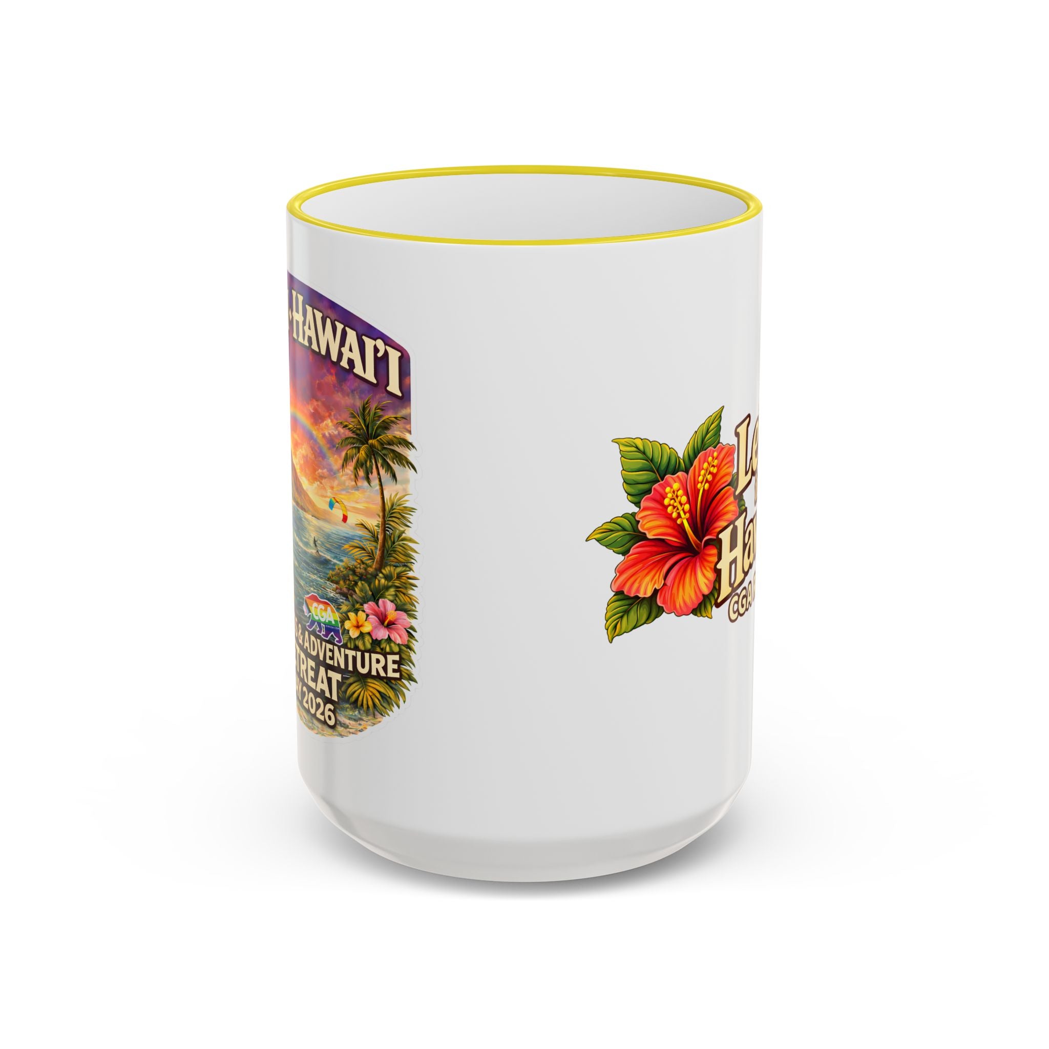 CGA Hawaii Retreat: Vintage Travel Hibiscus Accent Coffee Mug (11oz & 15oz)