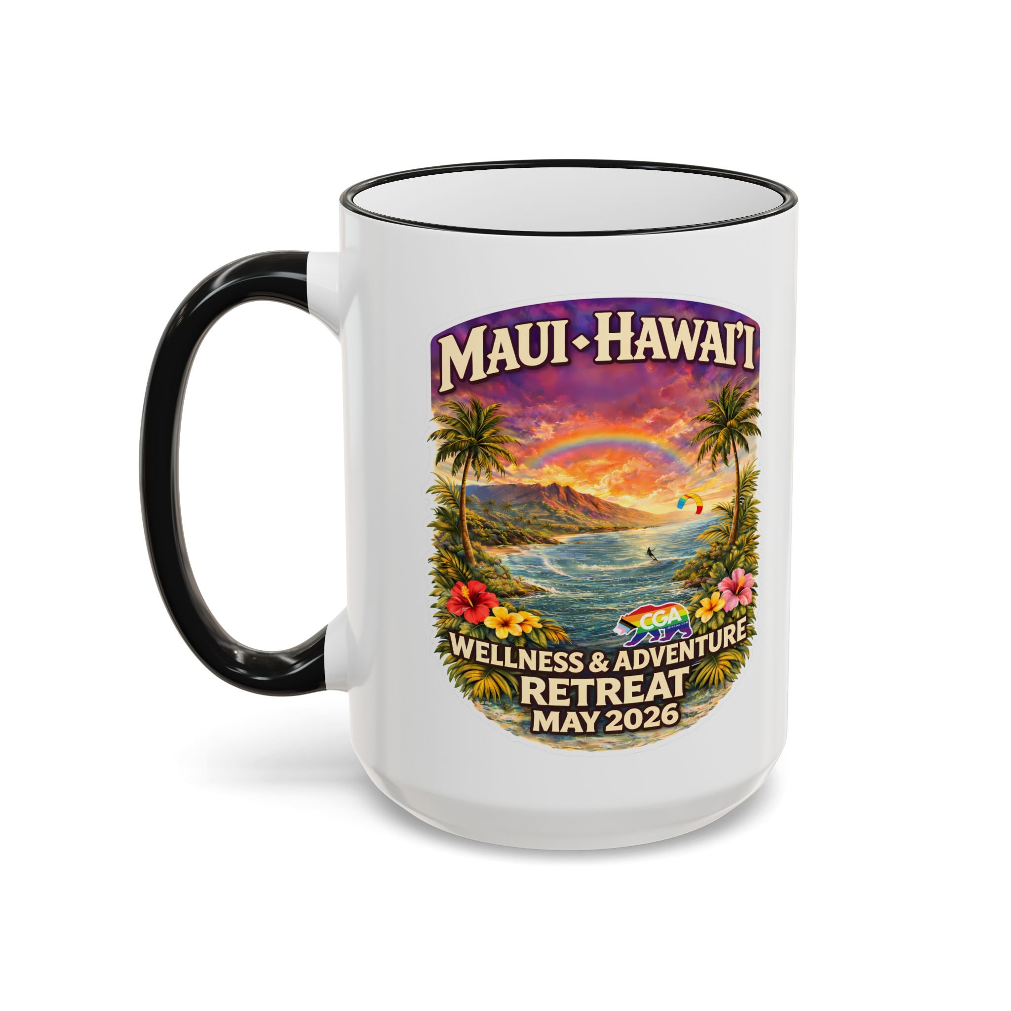 CGA Hawaii Retreat: Vintage Travel Hibiscus Accent Coffee Mug (11oz & 15oz)