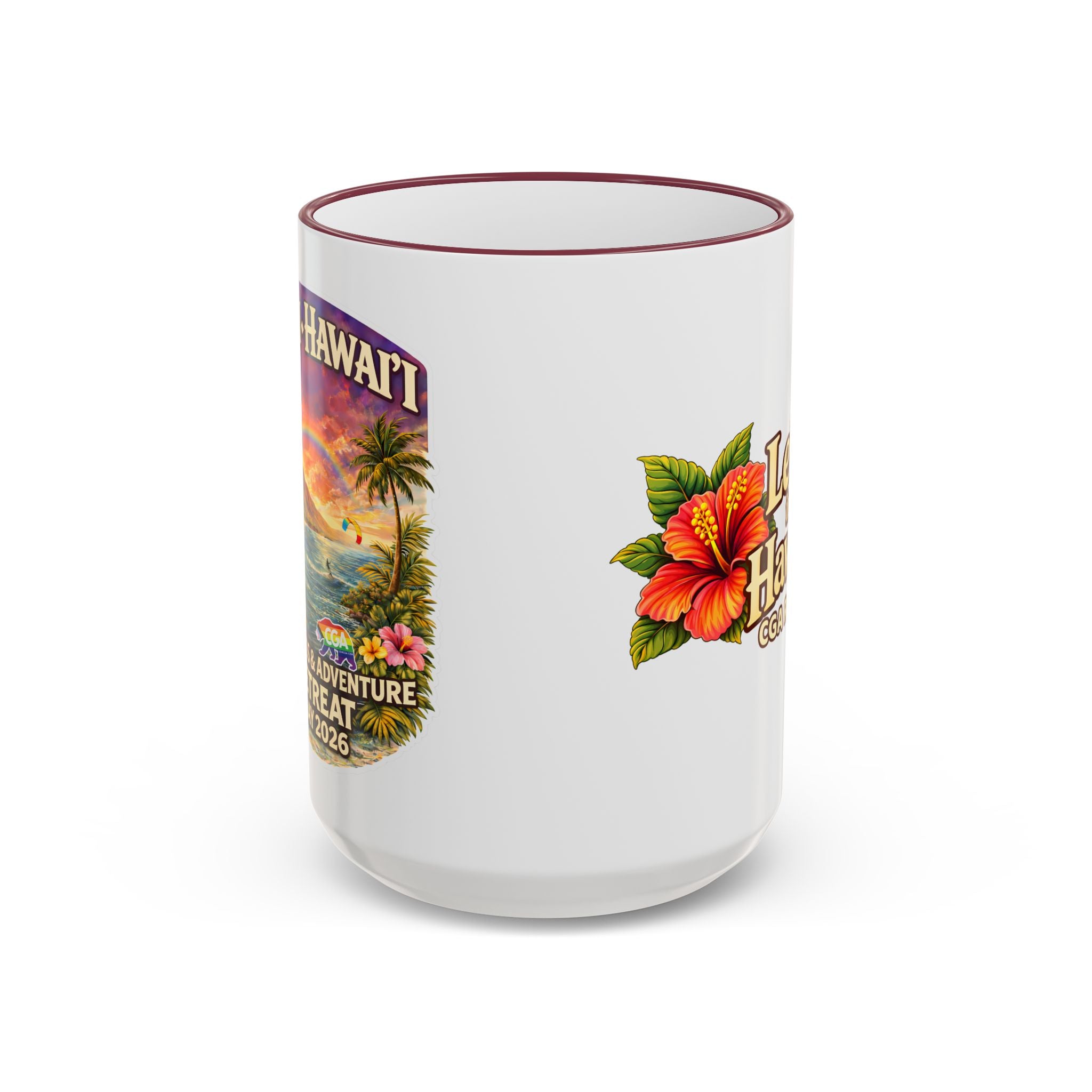 CGA Hawaii Retreat: Vintage Travel Hibiscus Accent Coffee Mug (11oz & 15oz)