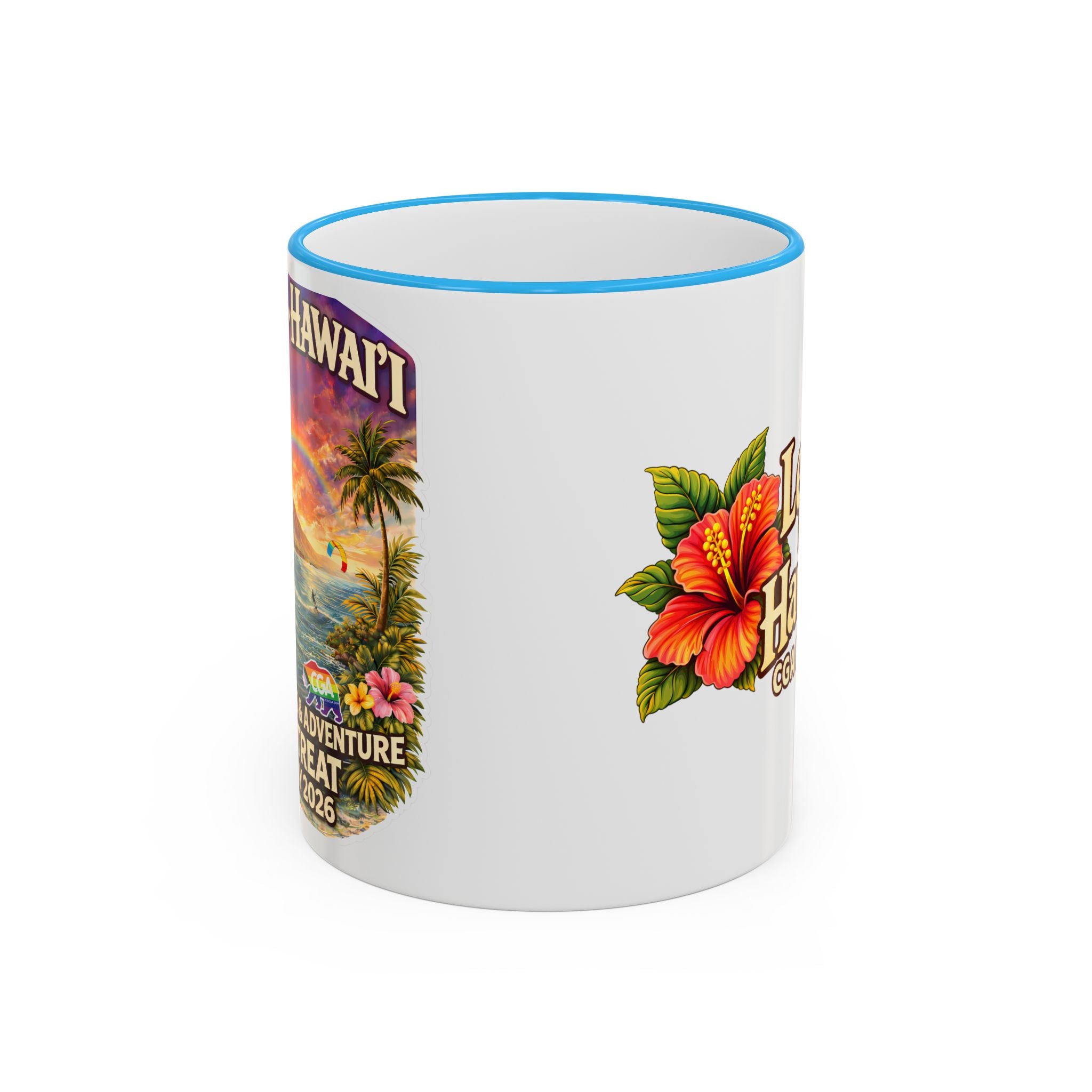 CGA Hawaii Retreat: Vintage Travel Hibiscus Accent Coffee Mug (11oz & 15oz)