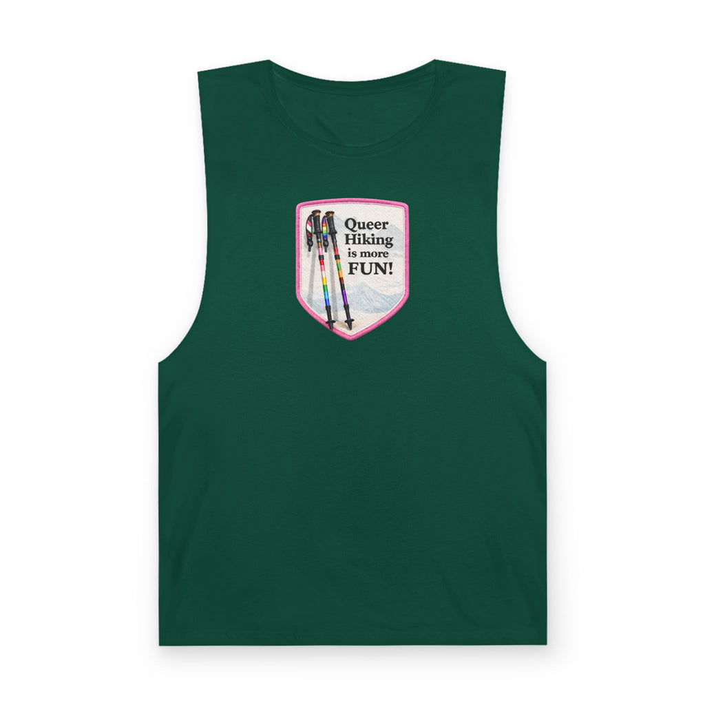 Queer Hiking Is More Fun Tank Top — LGBTQ+ Outdoor Vest - Pink Border