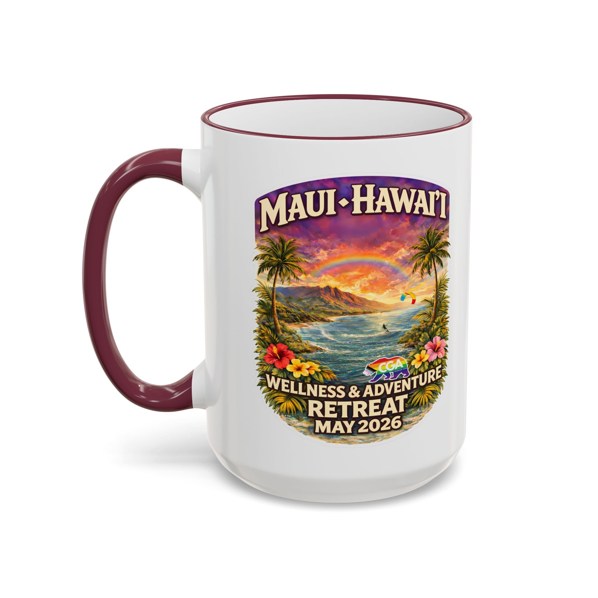CGA Hawaii Retreat: Vintage Travel Hibiscus Accent Coffee Mug (11oz & 15oz)