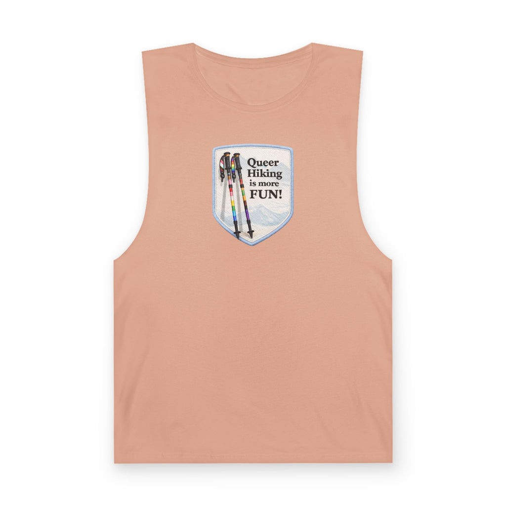 Queer Hiking Is More Fun Tank Top — LGBTQ+ Outdoor Vest - Blue Border