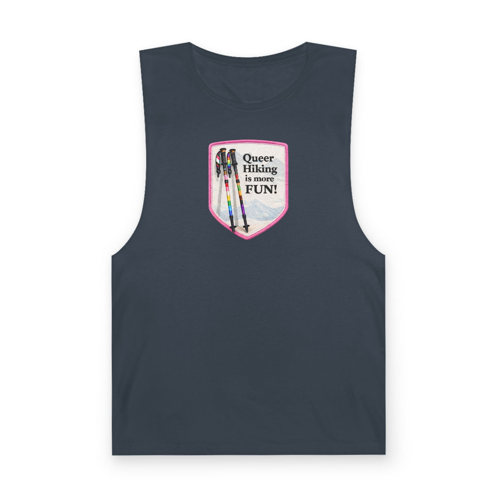 Queer Hiking Is More Fun Tank Top — LGBTQ+ Outdoor Vest - Pink Border