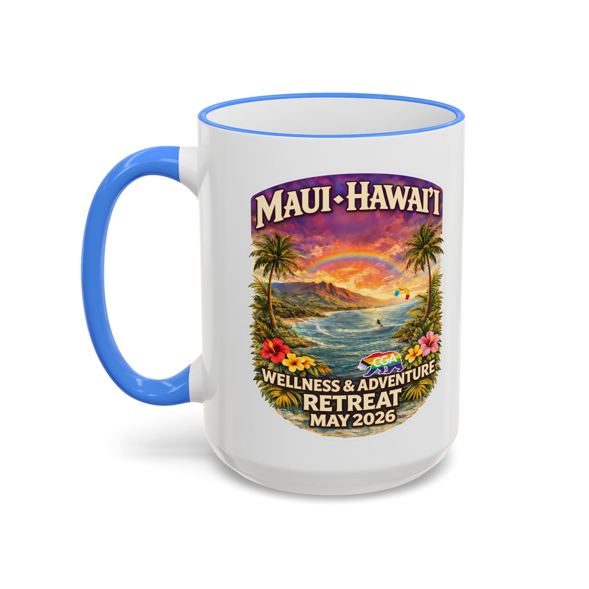 CGA Hawaii Retreat: Vintage Travel Hibiscus Accent Coffee Mug (11oz & 15oz)