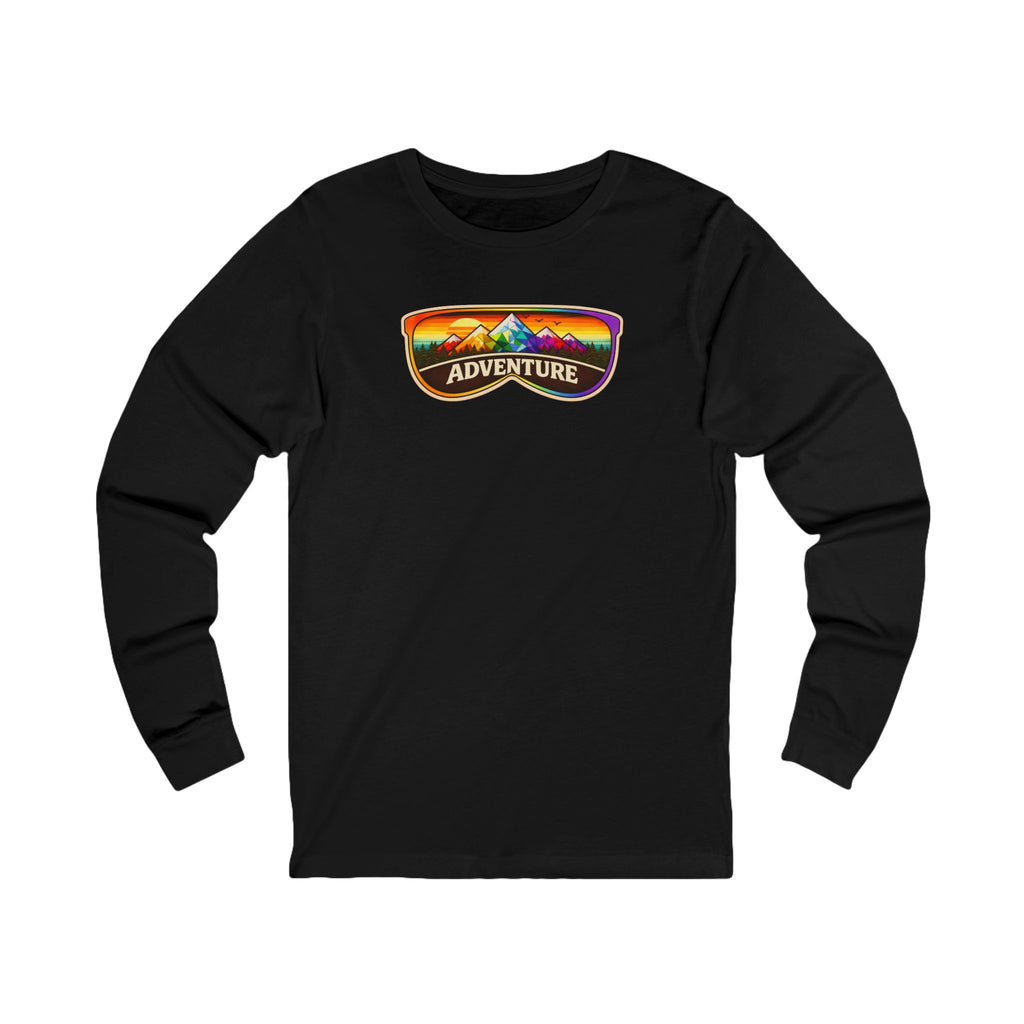 Adventure Sunglasses Long Sleeve Tee — Vintage Mountain Sunset Graphic