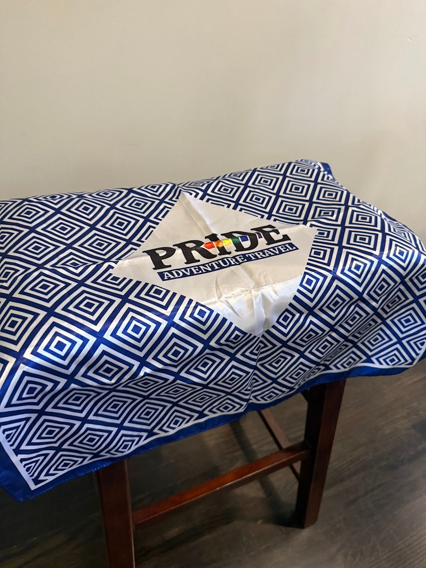 Pride Adventures Bandana – Blue & White | 22 × 22 in